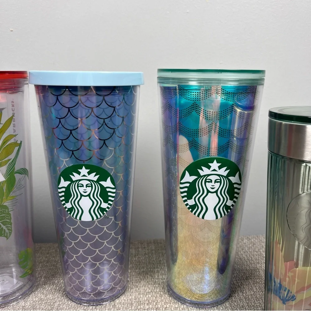 Lot of 5 Starbucks Venti Grande Aloha Mermaid Summer Plastic Cold Cups Tumbler